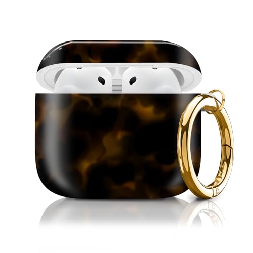 Cute Case Cover Compatible with AirPod 4th Generation 2024 Shockproof for Women & Girls with Cute Golden Round Buckle Protective Anti-Drop Design(Luxury Brown Leopard)