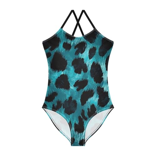 Bolaz Girls Swimsuits One-Piece Bathing Suits Multicolor Kids Sport Summer Beach Swimwear for 3-10 Years Old-Black and Green Leopard Print Pattern