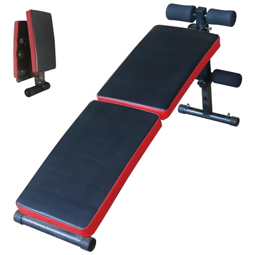 Sit Up Bench Folding Adjustable Workout Bench for Ab Exercise, Strength Training Weight Bench for Home Gym (Red)
