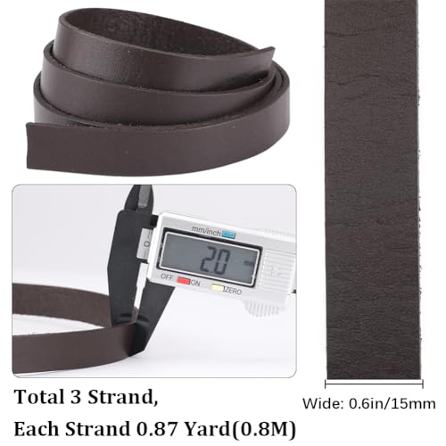 GORGECRAFT 240cm x 15mm Genuine Leather Strip Flat Leather Cord 2mm Thick Coconut Brown Strap Cowhide String Braiding Thread Rope for Bracelets Jewelry Making Keychains Belts DIY Crafts - Image 2