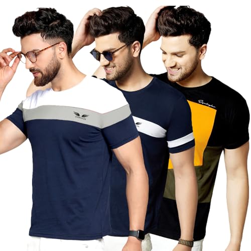 Image of Noble Monk Men Regular Fit T-Shirt | Round Neck | Half Sleeve | Self Design | Casual T Shirt for Men
