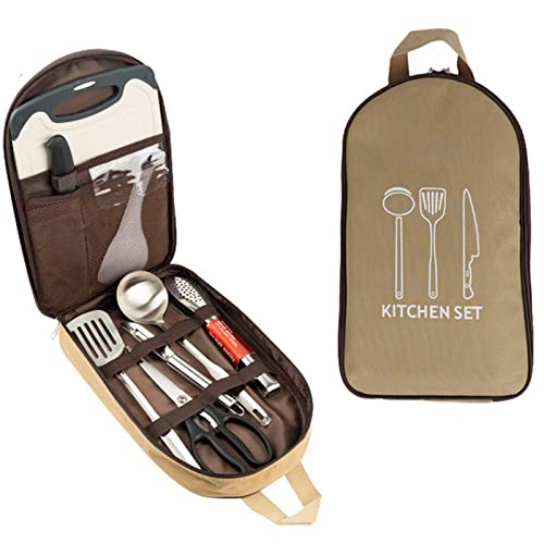 Jaugufiy Chef Knife Bag ?Camping Utensil Bag Portable Silverware Bag Travel Cookware Storage ?Knife Backpack and Waterproof Chef Bag?Tote Picnic BBQ Tableware Fork Spoon Chopsticks Organizer (khaki)