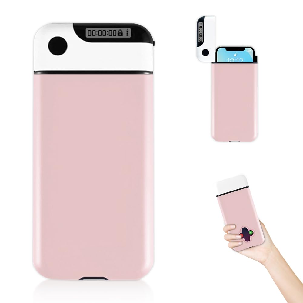 Rppiup Phone Lock Box with Timer, Self-Control Timed lock box with timer, phone jail Lock Box for iphone/android, timers lock boxes Help Kid/Adult to Be Self-Discipline, Prevent Phone Addiction (pink)