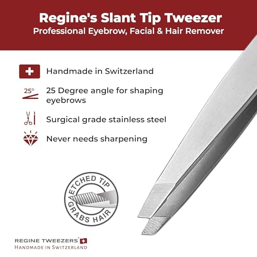 Regine Switzerland Pinzas Slant Tip | 100% hecho a mano | Grado quirúrgico de acero inoxidable | Depilación profesional de precisión y cejas - imagen 2