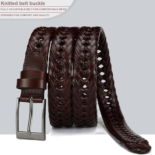 Image of DOOPAI Men's Braided Leather Dress Belt, Adjustable | Hand-woven genuine leather, 1 /4-inch adjustment and durable single-prong buckle for dress, casual, golf, jeans and daily wear