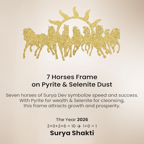 Image of Astrotalk 7 Horses on Pyrite with Selenite Dust Frame | Seven Horses for Success, Growth & Wealth | Elegant Home Decor for Living Room & Office | Vastu Items for Housewarming Gift