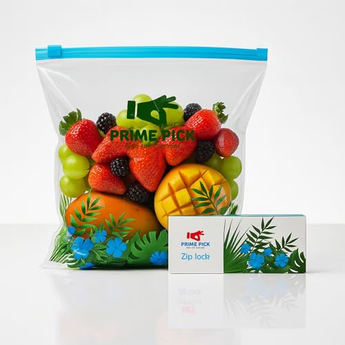 Image of PRIME PICK Multipurpose Zip Lock Storage Bags Small, Medium and Large, Reusable & Reclosable Double Zipper, Leak-Proof Food Grade Plastic, Microwave Freezer Saf (1, S)