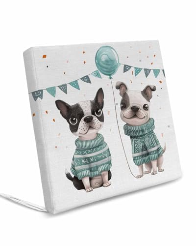 Homechoid Funny Dogs Indoor Outdoor Couch Cushion Covers Replacement 4 Pack, Country Green Animal Pets Balloon Celebration Waterproof Chair Sofa Seat Cover with Ties 22x22x4