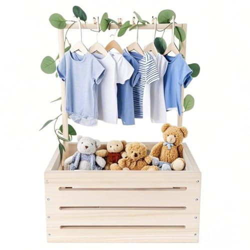 Panier de rangement en bois bébé haut de gamme avec tringle et eucalyptus