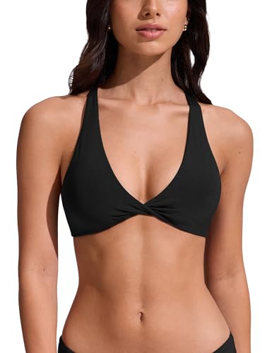 CRZ YOGA Twist Front Bikini Tops for Women - Padded V Neck Criss Cross Back Triangle Sexy Swim...