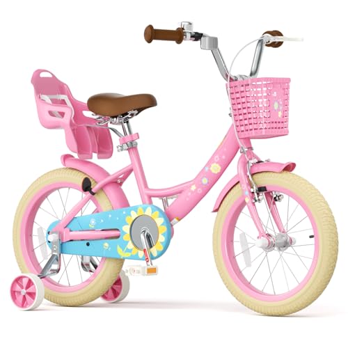 Image of Glaf Girls Bike Bicycle for 2-12 Years Old 12 14 16 20 inch Kids Toddler Bike with Training Wheels and Basket,Doll Seat, Kids Bike Bicycle for Gift