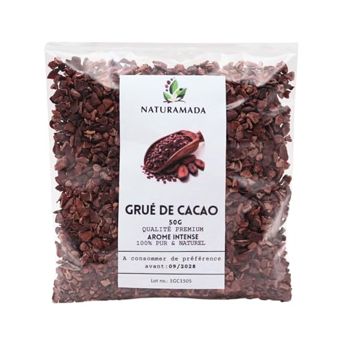 Grué de Cacao – Éclats de Fèves de Cacao – Goût Intense et Naturel – Idéal pour Pâtisserie, Granola, muesli et Infusion – Naturamada (50 g)