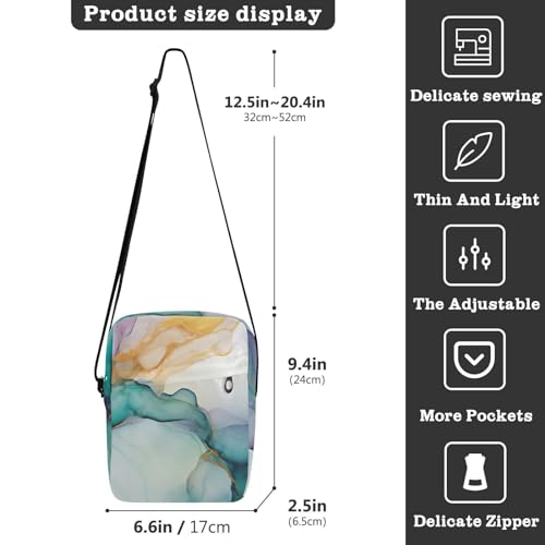 Crossbody Bag Green Purple Gold Marble Messenger Bag for Women Men Purse Shoulder Bag Satchel Bag with Adjustable Strap 214A46763