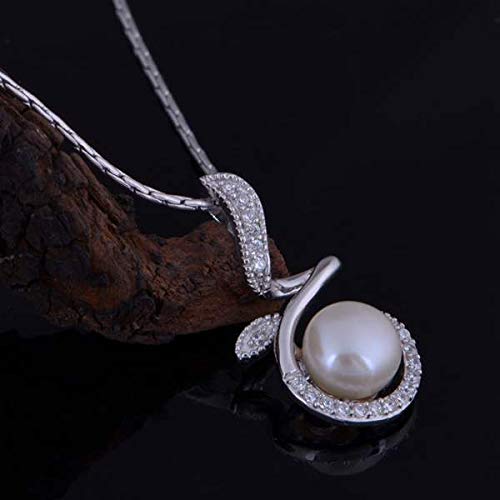 Collier argent perle d'eau douce anti-ternissement avec pendentif feuille micro-serti durable - 3