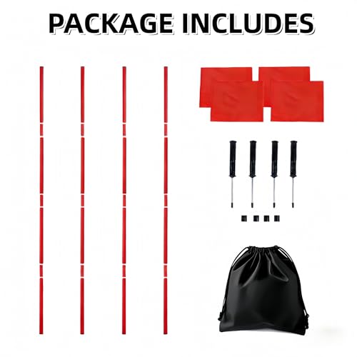 Soccer Corner Flags Set of 4 for Soccer Field, 5FT Agility Training Poles with Corner Flags,Speed and Agility Training Equipment for Sports Practice with Ground Spring Nails and Storage Bags (Red)