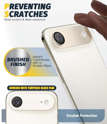 Image of PreCure (2 Pack) Camera Lens Protector Compatible with iPhone 17 Air, Premium Brushed Aluminum Alloy Frame + Tempered Glass, Precise Camera Cutouts, Anti-Scratch, Ultra HD Clarity - Gold