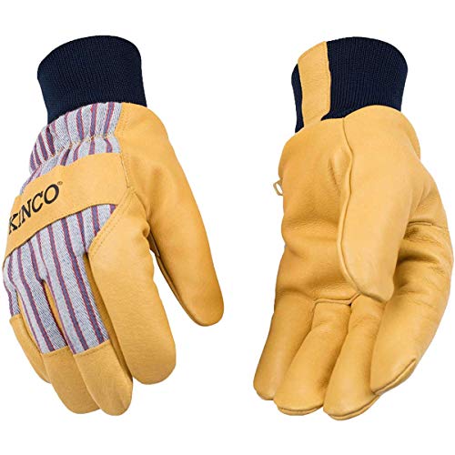 KINCO 1927KW-XS Men's Lined Grain Pigskin Gloves, Heat Keep Lining, Knit Wrist, X-Small, Golden