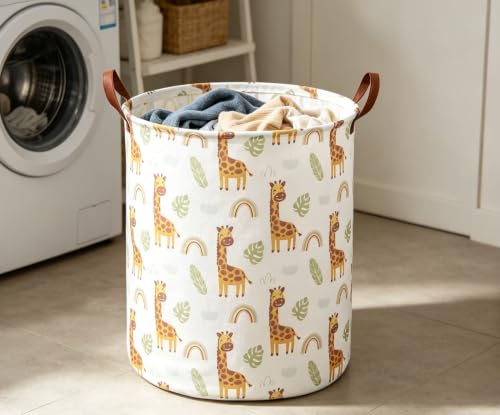 Image of ESSME Laundry Hamper,Giraffe Hamper Collapsible Canvas Waterproof Animal Storage Bin,Gift Baskets,(Giraffe)