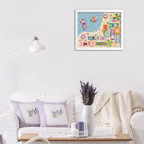 Image of FREEBLOSS Flamingo Cross Stitch Kit Stamped Cross Stitch Wall Hanging Kit for Adults with Instructions On The Beach Pure Cotton Cloth Embroidery Kits for Beginnrs No Frame 16 * 20 inch