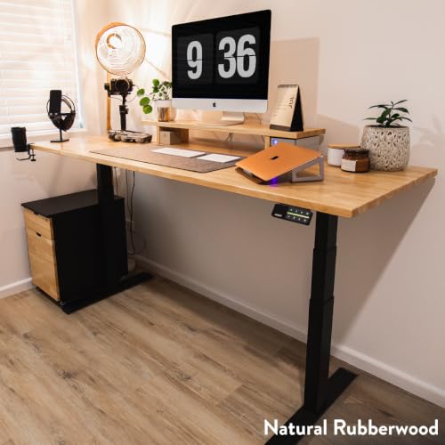 Image of Desky Dual Rubberwood Sit Stand Desk Dark Walnut 48 inch Gray