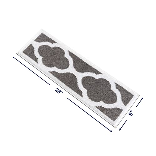 Beverly Rug Stair Treads For Wooden Steps, Stair Treads Carpet, Carpet Treads For Wood Stairs, Non Slip Stair Treads, Indoor Stair Treads With Anti-Skid Rug Tape, Trellis Grey, 9"X28", Set Of 13 #TOP1