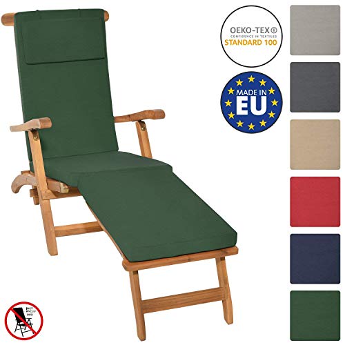 Beautissu Luxus Deckchair Auflage Sonnenliege 175x45x5cm LoftLux DC – Bezug Abnehmbar – Polsterauflage für Liegestuhl Auflage Gartenliege Polster – Liegenauflage Gartenmöbel Kissen Grün