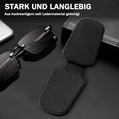 MOKHT Brillenhalter für Auto, Leder Sonnenbrillenhalter Auto, Magnetische Brillenständer für Auto Sonnenblende, Sonnenbrillen Halterung Auto für Brille Karte Ticket - Schwarz