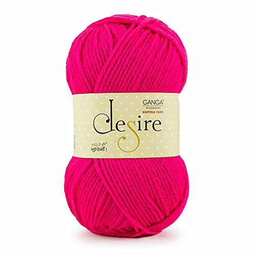 Image of Ganga Acrowools Acrylic Desire Hand Knitting and Crochet Yarn. Pack of 1 Ball - 100Gms. Shade No - DSR036, Poppy Fuchsia