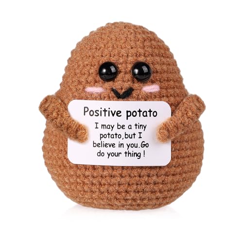 Patata Positiva Divertida, 9cm Mini Patata Positiva Divertida Muñeca con Gran Trasero Lindo Juguete de Patata de Punto con Tarjeta Positiva Boca para el Hogar Oficina Cumpleaños Decoración