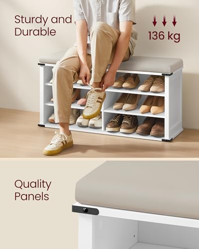 Image of VASAGLE LIRY Collection - Shoe Storage Bench with Removable Cushion, Shoe Rack with Padded Seat, Entryway Bench with 6 Open Compartmens, Adjustable Shelves, Cloud White ULSB105W01
