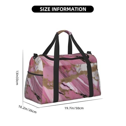Pink White Marble Pattern Print Stylish Foldable Carry On Tote with Waterproof Zipper for Weekend Getaways Bag4