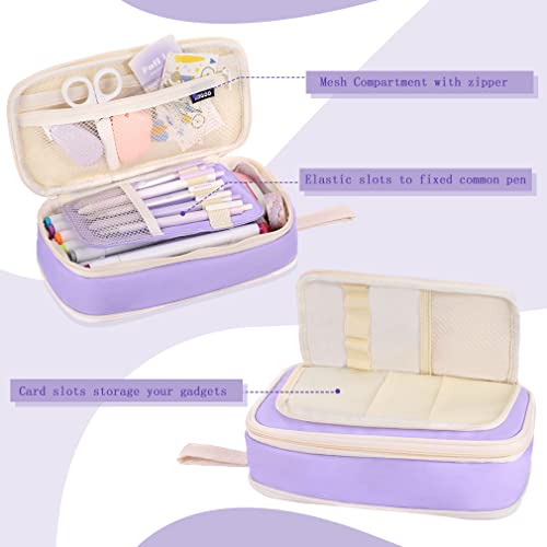 Image of iSuperb Large Capacity Pencil Case Macaron Pencil Pouch Purple Pen Bag with 2 Compartments Pen Organizer for School Teen Boys Girls Men Women