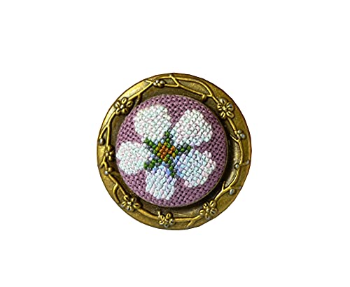 Handmade embroidered brooch with white flower