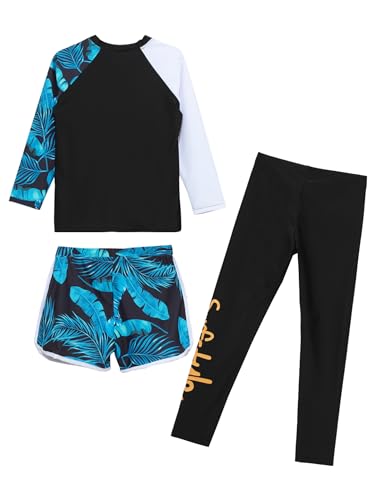 Yartina Kids Girls Rash Guard Swimwear Long Sleeve Swim Tops with Pants Shorts Set Summer Beach Sports Swimsuit4