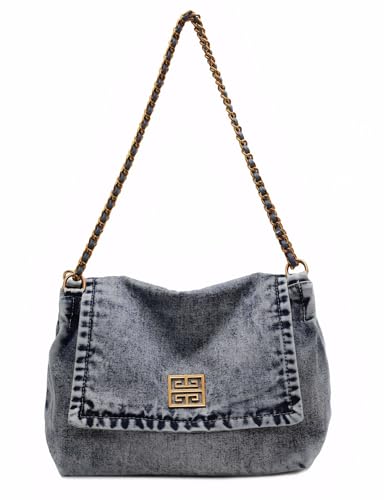 Denim Shoulder Bag for Women Vintage Jean Crossbody Casual Purse with Chain Strap