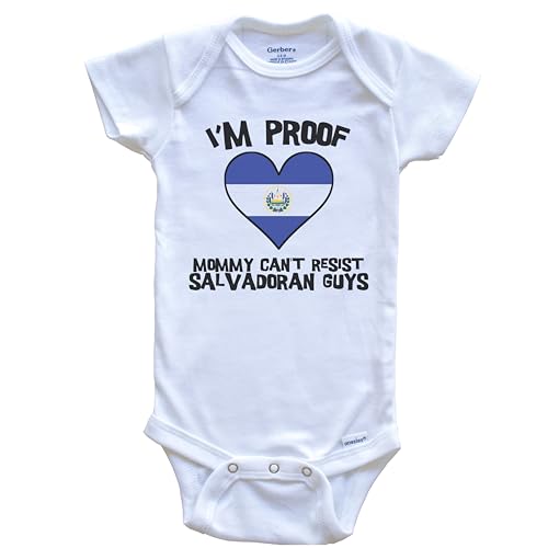 I'm Proof Mommy Can't Resist Salvadoran Guys El Salvador Flag Heart One Piece Baby Bodysuit