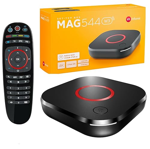 MAG 544w3 Original Infomir & XstreamTec Linux 4K IPTV Set TOP Box with Built-In DUAL WiFi 5G (802.11ac 2T2R) Internet TV IP Receiver HEVC 4K UHD 544 HDMI 2.0 UK Plug MAG544w3