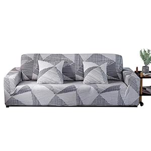 ARNTY Housse de Canapé Extensible 1/2/3/4 Places,Impression Housse Canape,Anti-dérapante Housse Protection Canapé Couvre(Grise-Lignes Rayées, Housse Canape 3 Places:181-230cm)