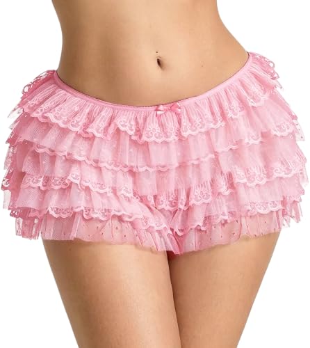 Image of NUFIWI Women Lolita Bloomers Ruffle Shorts Lace Cute Pumpkin Pants Sexy Boyshorts Layered Y2k Mini Shorts Pettipants