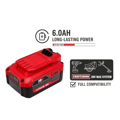Image of Replacement for Craftsman V20 20V Battery 6.0Ah | High Capacity Lithium-Ion Battery Pack Compatible with Craftsman 20V Series Tools
