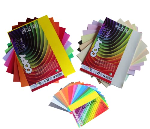 Image of BRUSTRO Copytinta Coloured Craft Paper A4 Size 80 GSM Bright & Soft Colour 80 Sheets (10 cols Each of Bright and Soft X 4 Sheets). with Elle Erre Card Stock A5, 220 GSM,Pack of 24 Shades X 2 Sheets.