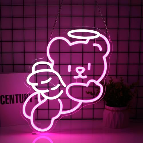 Image of Bear Angel Neon Sign Led Neon Lights Neon Signs for Wall Decor Light Up Sign for Birthday Party Club Gift