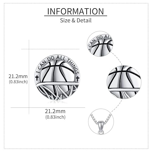 YAFEINI Basketball Necklace 925 Sterling Silver Never Give Up I Can Do All Things Pendant Basketball Sport Jewelry Gifts for Men Basketball Lovers4