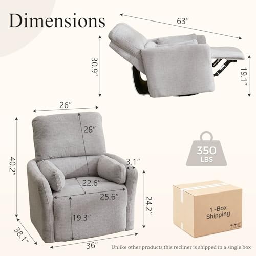 Sillón reclinable giratorio gris en gamuza miniatura 2