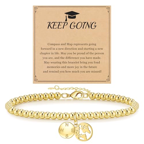 Image of JSJOY Graduation Bracelets Silver Dainty Gold Beaded Compass Bracelets College Graduation Gifts for Her Inspirational Gifts for Women Jewelry