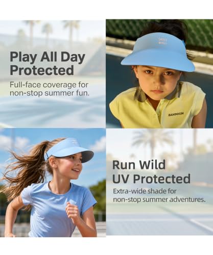 Image of SMILEYWORLD Kids Sun Visor Hats for Girls Boys, UPF 50+ Adjustable Cooling Sports Hat, Packable Visor for Tennis, Pickleball
