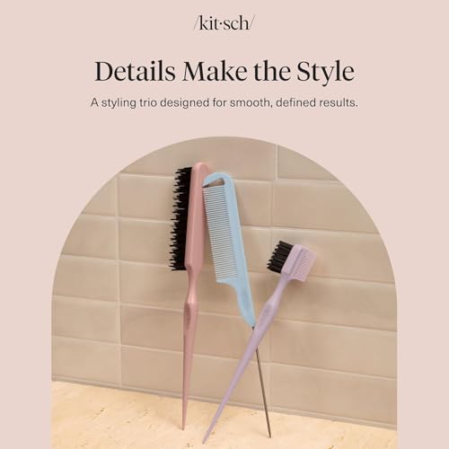 Kitsch Detail & Define Styling Brushes Set – Hair Styling Combs Kit with Pintail Comb, Edge Brush & Teasing Tool, Comb Set for Precision Parts, Smooth Edges, Volume & Slick Back Hair Brush Styling