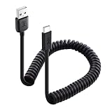 Cable Matters Câble USB à USB C spiralé avec charge rapide 3A/15W 0.3-1.2m, Cable USB C CarPlay, Cable Android Auto, Câble spiralé USB A USB C, pour iPhone 16 pro max, Galaxy S23, iPad