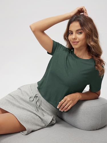 Image of ODODOS Women's Performance Cropped Tee Ultra Soft odSTRATUM Tech Short Sleeve Relaxed Top Crew Neck T-Shirts