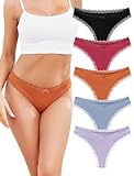 voenxe Seamless Thong for Women,No Show Lace Underwear,Ladies Breathable Comfort Panties Soft Gym Sport Undies,Tanga,5-Pack Assorted
